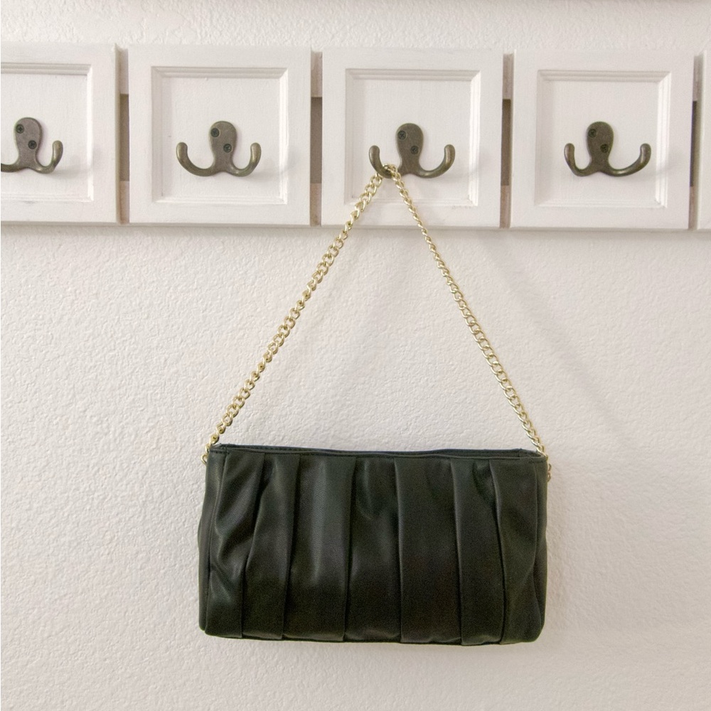 Pleated Black Chain Strap Bag